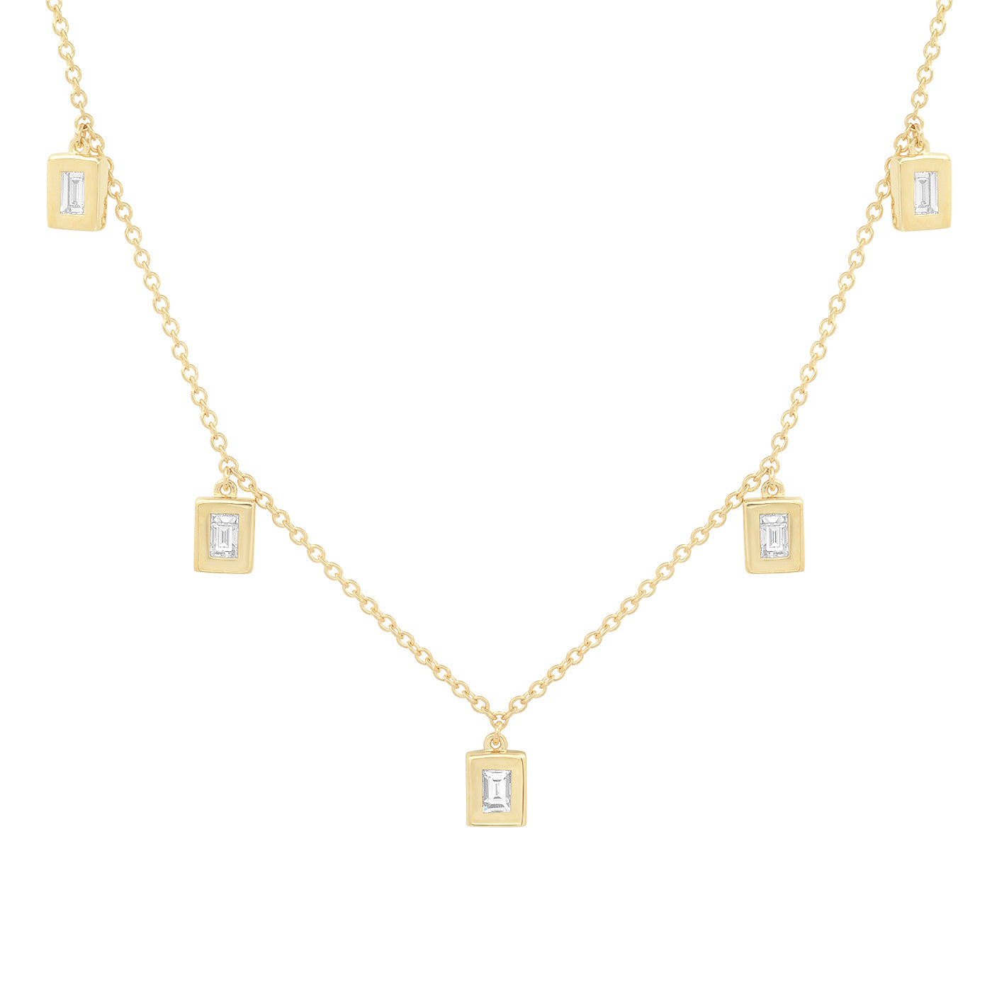 14K Yellow Gold Diamond Baguette Drop Necklace